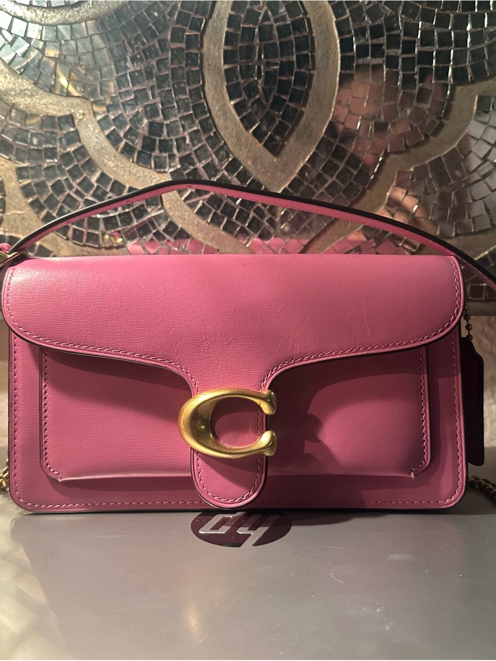 Coach Pink Leather Shoulder Bag with Gold 'C' Clasp
